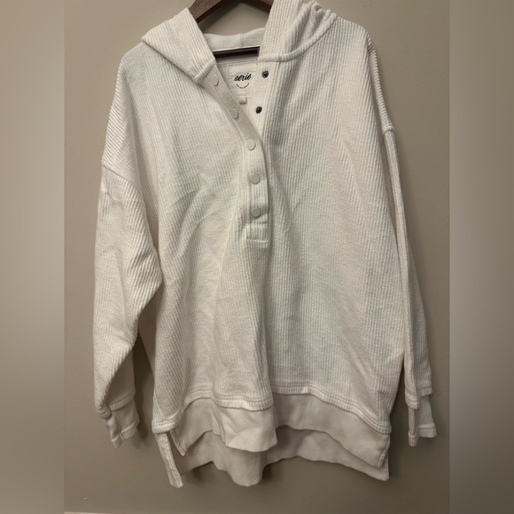 aerie Tops - Aerie Waffle Knit Snap Henley Oversized Hoodie in White XS